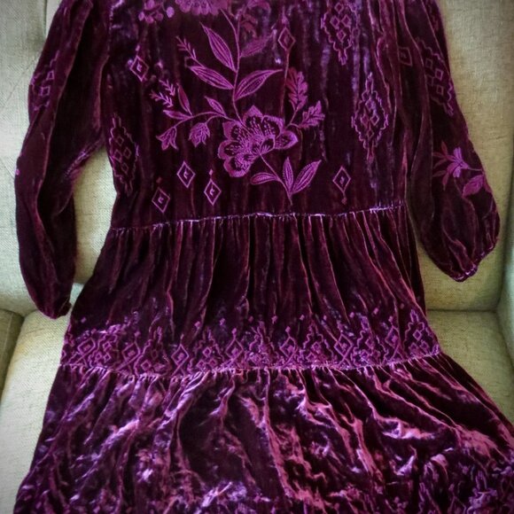 Johnny Was Velvet Burgundy Tunic Dress Size Small EmbroidereExcellent Condition - Picture 2 of 5